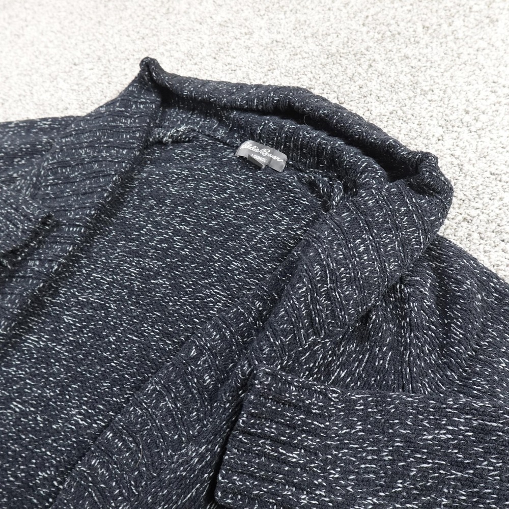 Eddie Baue Cardigan Womens L Black White Open Front Knit Sweater Outdoor Casual